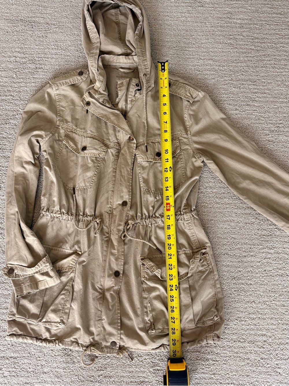 Bluenotes 2010s Beige Military Utility Cargo Hooded Field Jacket Size S - Picture 3 of 9